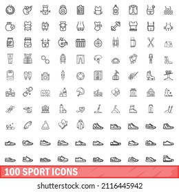 100 sport icons set. Outline illustration of 100 sport icons vector set isolated on white background