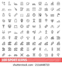 100 sport icons set. Outline illustration of 100 sport icons vector set isolated on white background