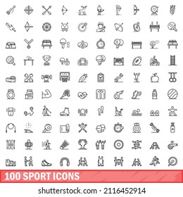 100 sport icons set. Outline illustration of 100 sport icons vector set isolated on white background