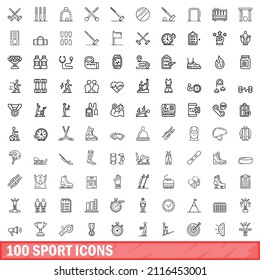 100 sport icons set. Outline illustration of 100 sport icons vector set isolated on white background