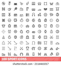 100 sport icons set. Outline illustration of 100 sport icons vector set isolated on white background