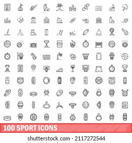 100 sport icons set. Outline illustration of 100 sport icons vector set isolated on white background