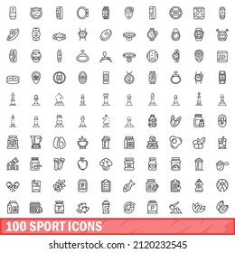 100 sport icons set. Outline illustration of 100 sport icons vector set isolated on white background