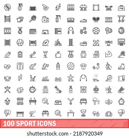 100 sport icons set. Outline illustration of 100 sport icons vector set isolated on white background