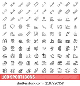 100 sport icons set. Outline illustration of 100 sport icons vector set isolated on white background