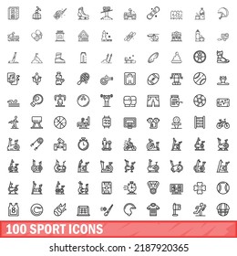 100 sport icons set. Outline illustration of 100 sport icons vector set isolated on white background