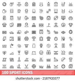 100 sport icons set. Outline illustration of 100 sport icons vector set isolated on white background