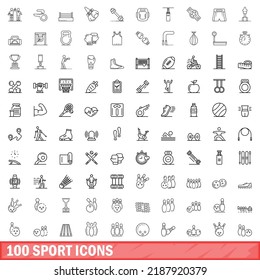 100 sport icons set. Outline illustration of 100 sport icons vector set isolated on white background