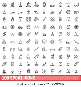 100 sport icons set. Outline illustration of 100 sport icons vector set isolated on white background