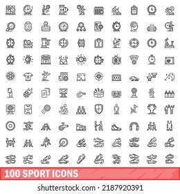 100 sport icons set. Outline illustration of 100 sport icons vector set isolated on white background