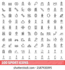 100 sport icons set. Outline illustration of 100 sport icons vector set isolated on white background