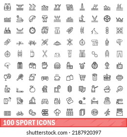 100 sport icons set. Outline illustration of 100 sport icons vector set isolated on white background