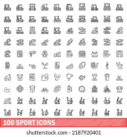 100 sport icons set. Outline illustration of 100 sport icons vector set isolated on white background