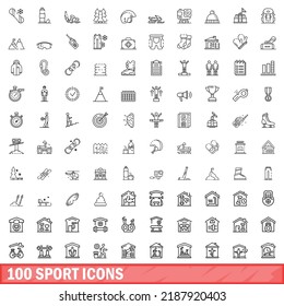 100 sport icons set. Outline illustration of 100 sport icons vector set isolated on white background