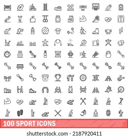 100 sport icons set. Outline illustration of 100 sport icons vector set isolated on white background