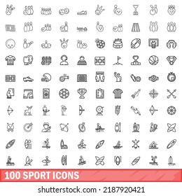 100 sport icons set. Outline illustration of 100 sport icons vector set isolated on white background