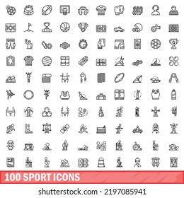 100 sport icons set. Outline illustration of 100 sport icons vector set isolated on white background