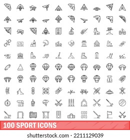 100 sport icons set. Outline illustration of 100 sport icons vector set isolated on white background