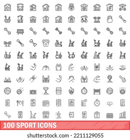 100 sport icons set. Outline illustration of 100 sport icons vector set isolated on white background