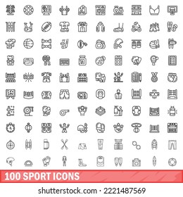 100 sport icons set. Outline illustration of 100 sport icons vector set isolated on white background