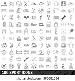 100 sport icons set in outline style for any design vector illustration