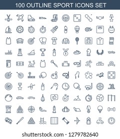 100 sport icons. Trendy sport icons white background. Included outline icons such as sundial, car, bowling, bow, skate board, field, swimming ladder. sport icon for web and mobile.