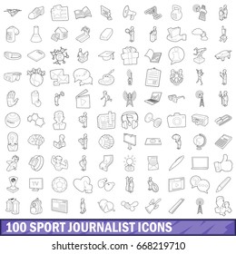 100 sport journalist icons set in outline style for any design vector illustration