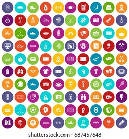 100 sport journalist icons set in different colors circle isolated vector illustration