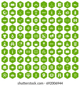 100 sport journalist icons set in green hexagon isolated vector illustration