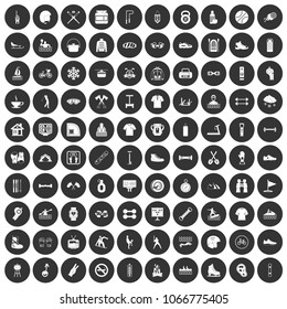 100 sport life icons set in simple style white on black circle color isolated on white background vector illustration