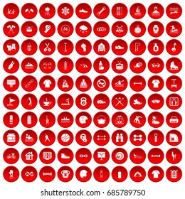 100 sport life icons set in red circle isolated on white vectr illustration