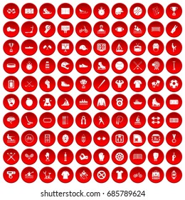 100 sport team icons set in red circle isolated on white vectr illustration