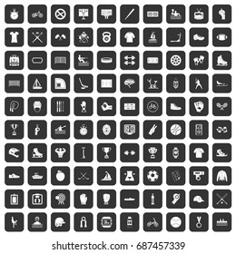 100 sport team icons set in black color isolated vector illustration