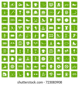 100 sport team icons set in grunge style green color isolated on white background vector illustration