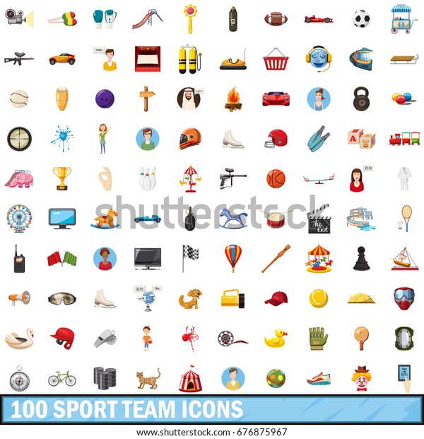 100 sport team icons set in cartoon style\
for any design vector\
illustration