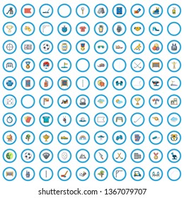 100 sports activities icons set. Cartoon illustration of 100 sports activities vector icons isolated on white background
