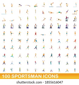 100 sportsman icons set. Cartoon illustration of 100 sportsman icons vector set isolated on white background