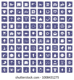 100 spring holidays icons set in grunge style sapphire color isolated on white background vector illustration
