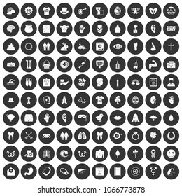 100 spring holidays icons set in simple style white on black circle color isolated on white background vector illustration