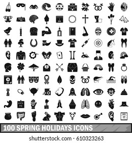 100 spring holidays icons set in simple style for any design vector illustration