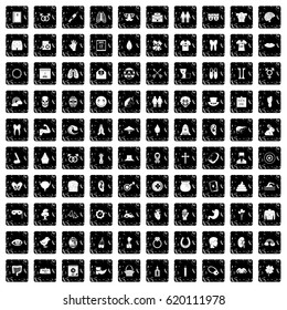100 spring holidays icons set in grunge style isolated vector illustration