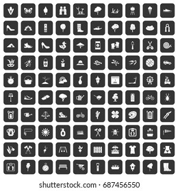 100 spring icons set in black color isolated vector illustration