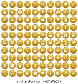100 spring icons set gold