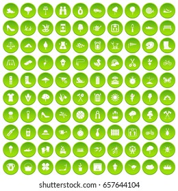 100 spring icons set green circle isolated on white background vector illustration