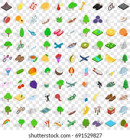 100 spring icons set in isometric 3d style for any design vector illustration