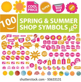 100 spring & summer shopping signs & stickers. vector