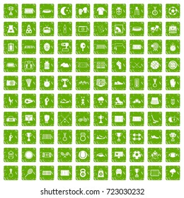 100 stadium icons set in grunge style green color isolated on white background vector illustration