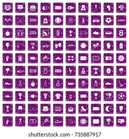 100 stadium icons set in grunge style purple color isolated on white background vector illustration