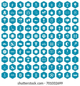 100 stadium icons set in sapphirine hexagon isolated vector illustration