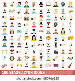 100 stage actor icons set in flat style for any design vector illustration